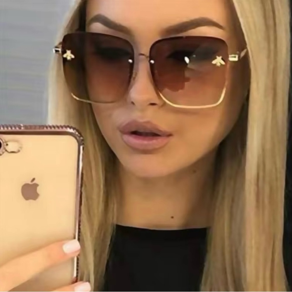LAST 1! Oversized Rimless Square Bee Fashion Gradient Sunglasses! UV400 - Picture 2 of 5